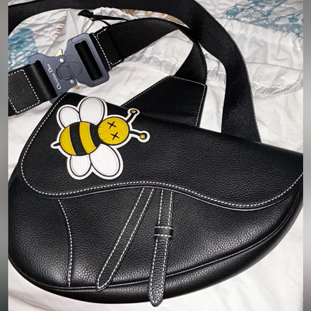 New DIOR  x KAWS Black Calf Leather Saddle Bag… perfect shape w/Dust bag
